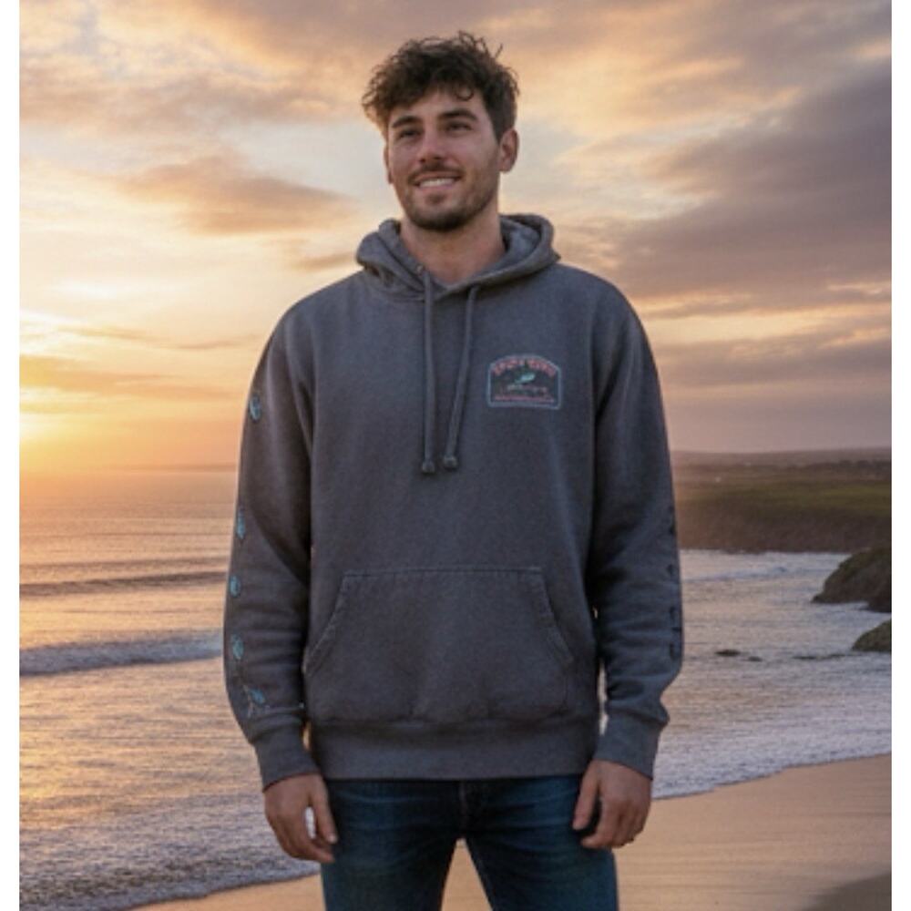 Salty Crew Hoodie Mens Medium M Grey Pullover Sweatshirt Outdoor Fishing - Picture 11 of 11